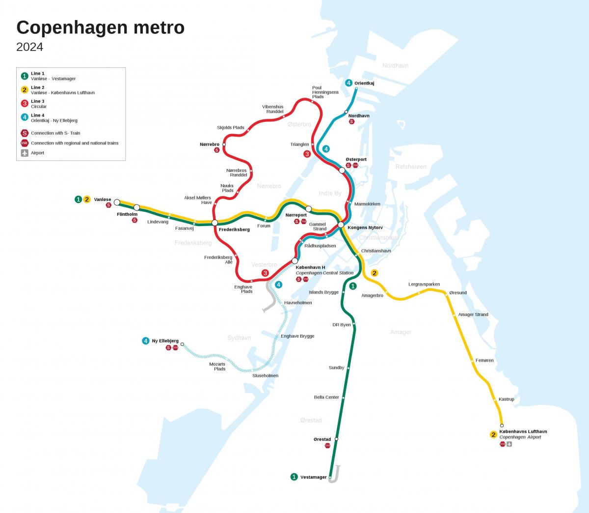 Karte der Kopenhagener U-Bahn-Stationen